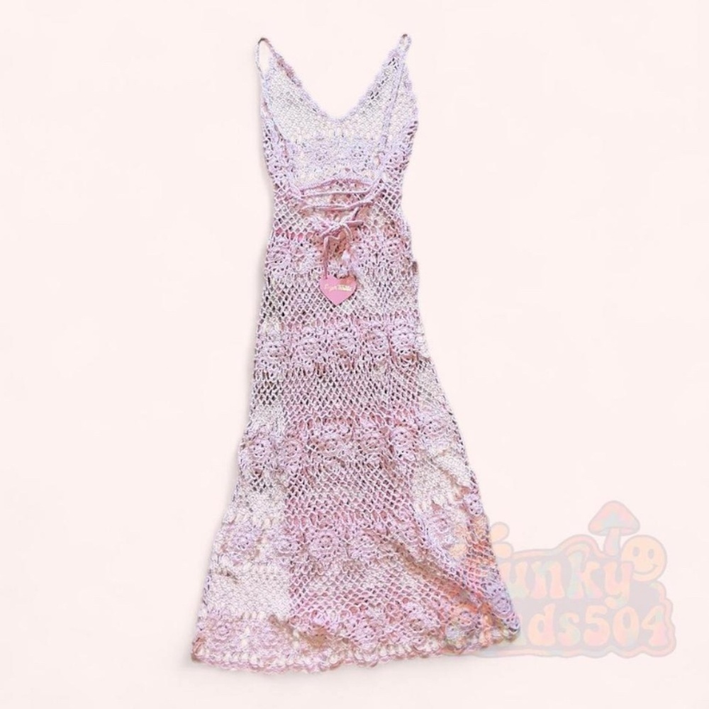Sugar Thrillz NWT Princess Pink Desert Glam Crochet Maxi Dress Size S Festival - Picture 2 of 5